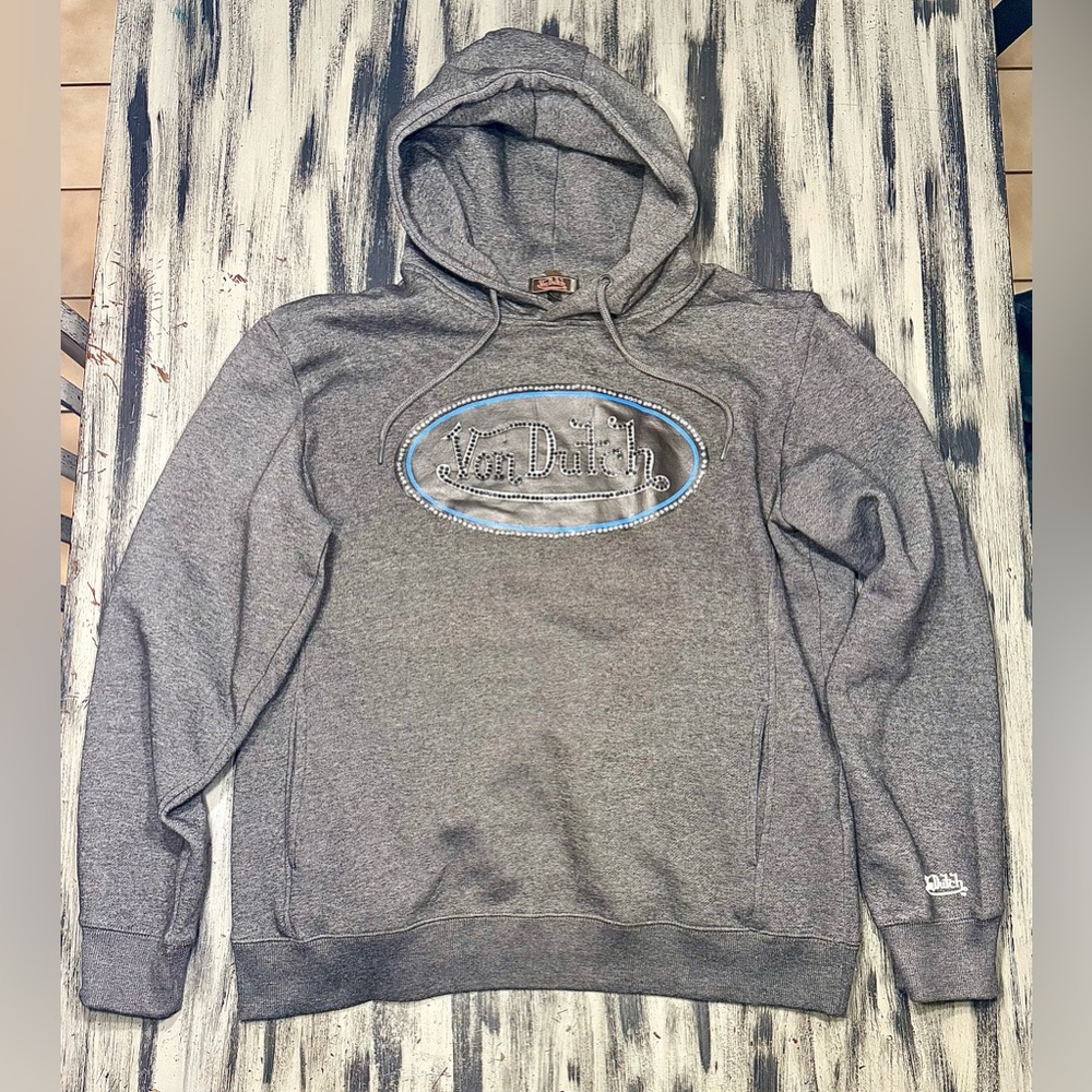 Von Dutch Gray Hoodie with Rhinestones NEW!